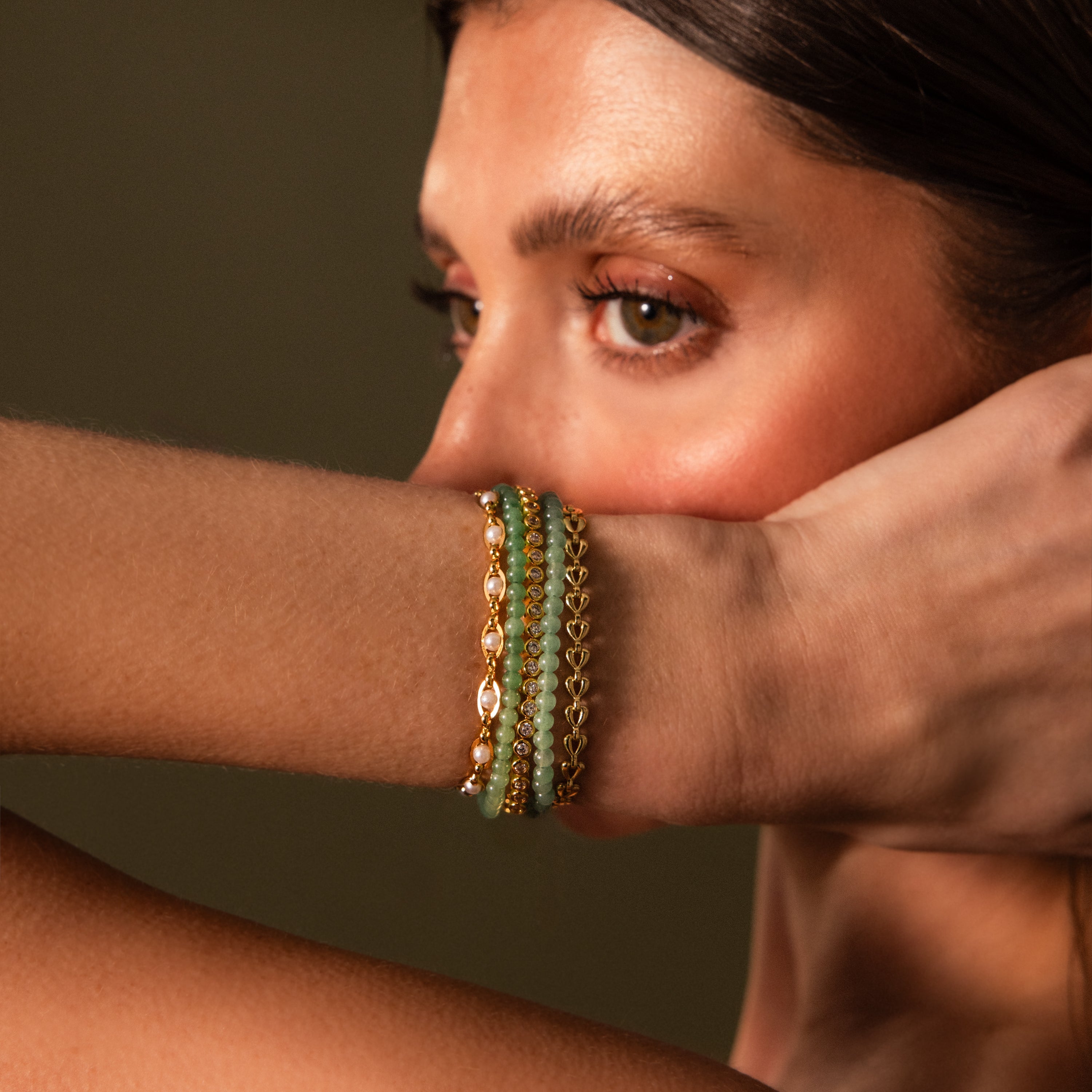 Beaded Jade Charm Bracelet