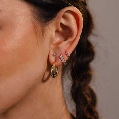 Pave Pointed Mixed Metal Hoops
