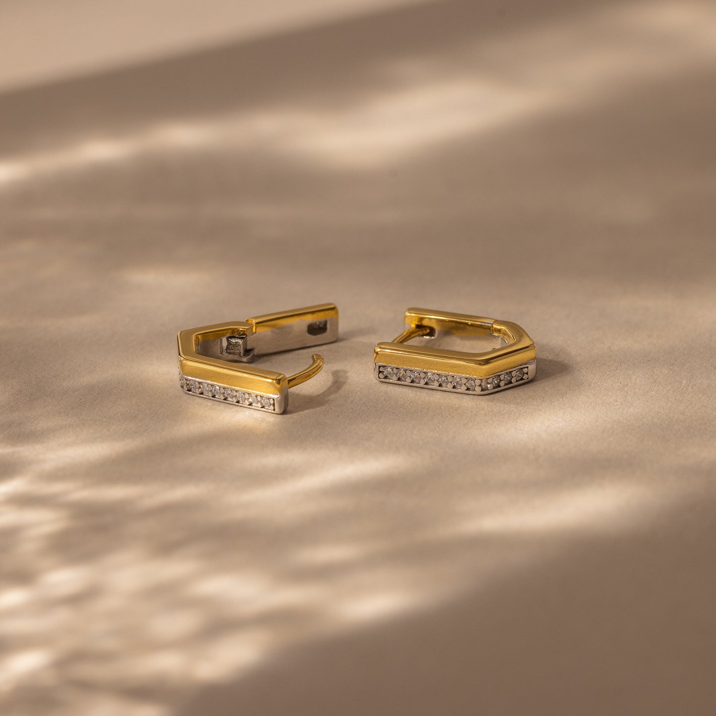 Pave Pointed Mixed Metal Hoops