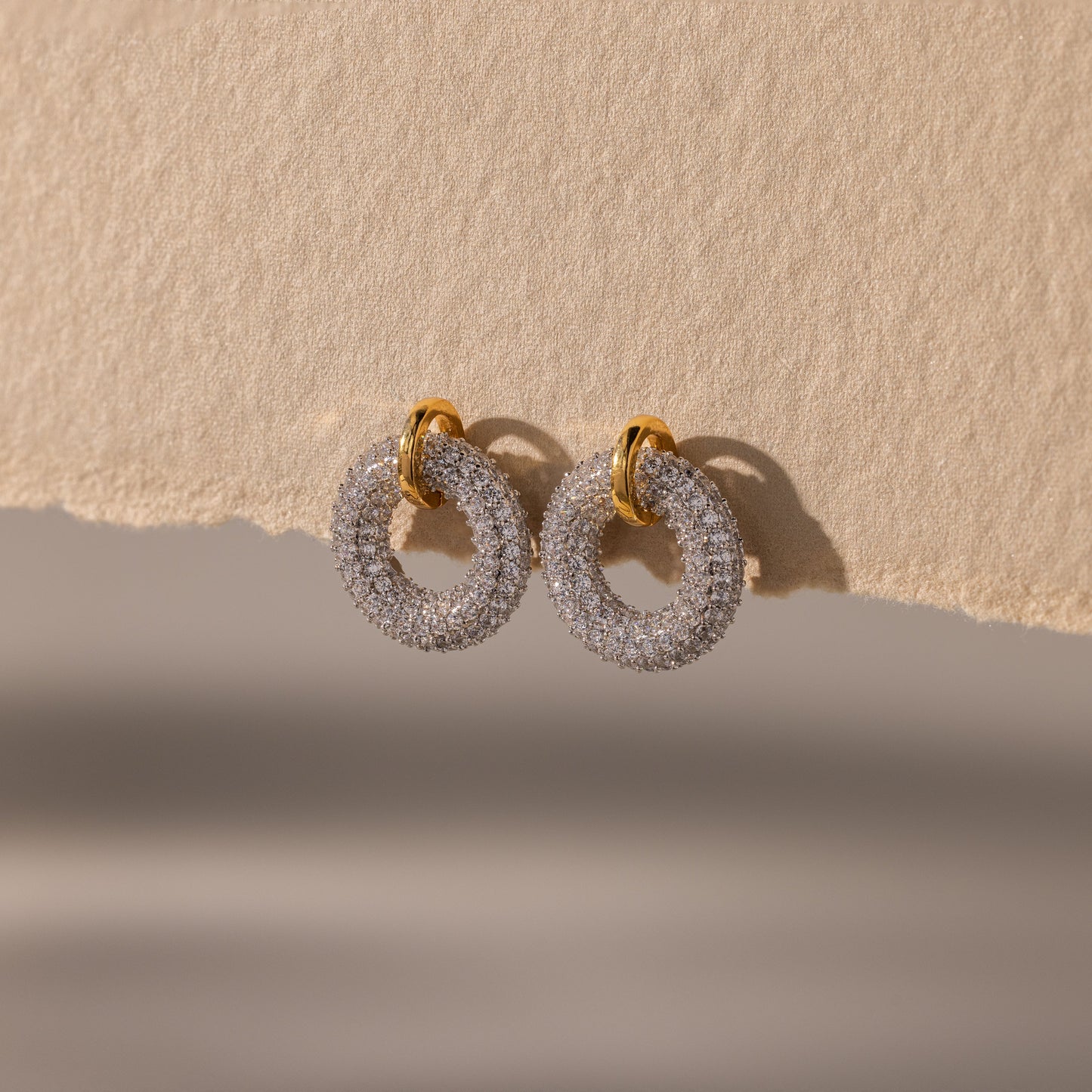 Mixed Metal Pave Circle Studs