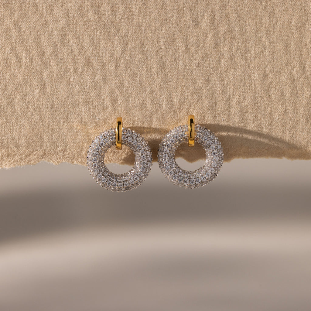 Mixed Metal Pave Circle Studs