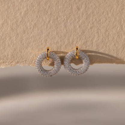 Mixed Metal Pave Circle Studs