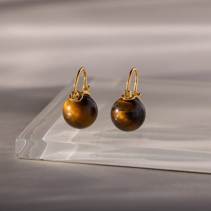 Tiger's Eye Dome Drop Earrings