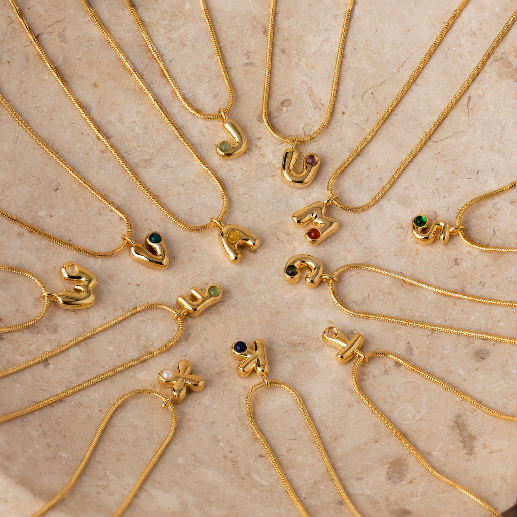 Gemstone Bubble Initial Necklace