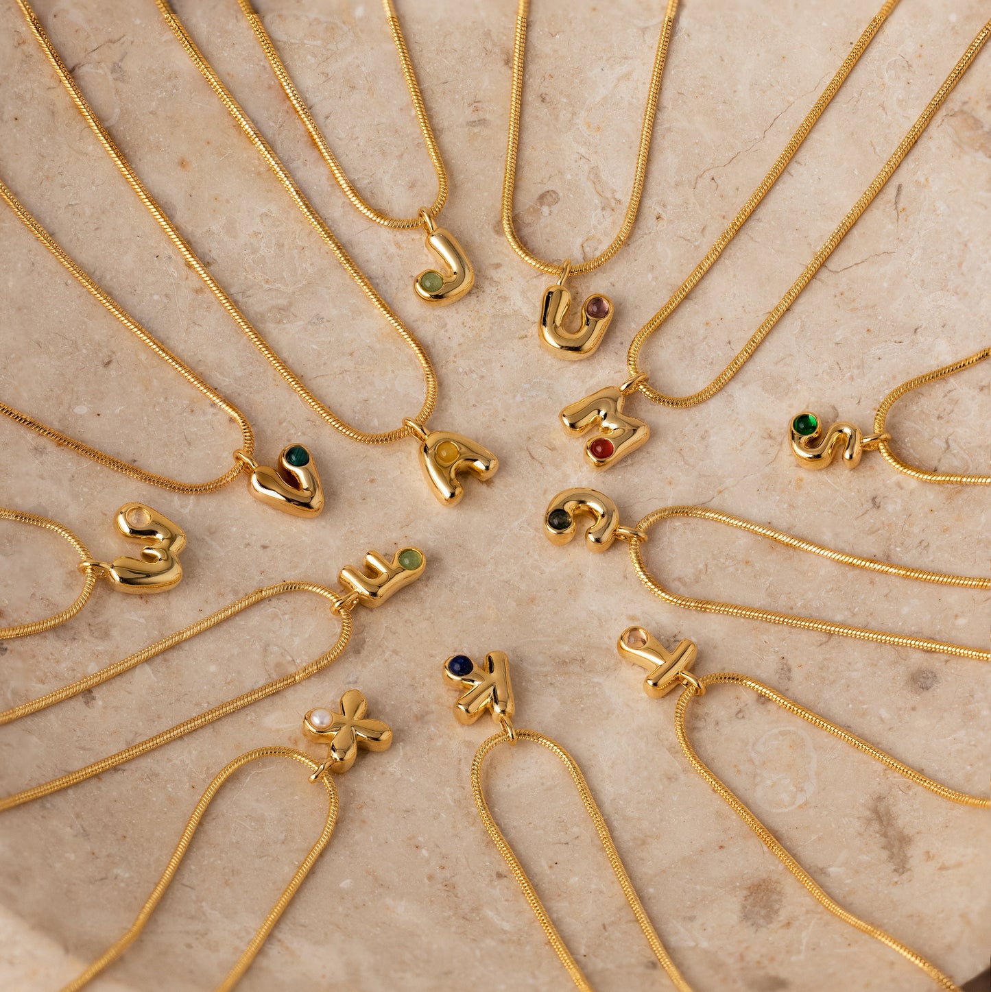 Gemstone Bubble Initial Necklace