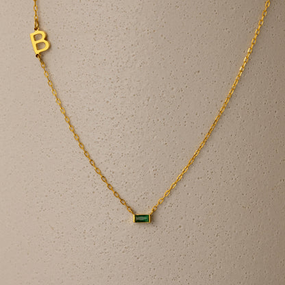 Initial Baguette Birthstone Necklace