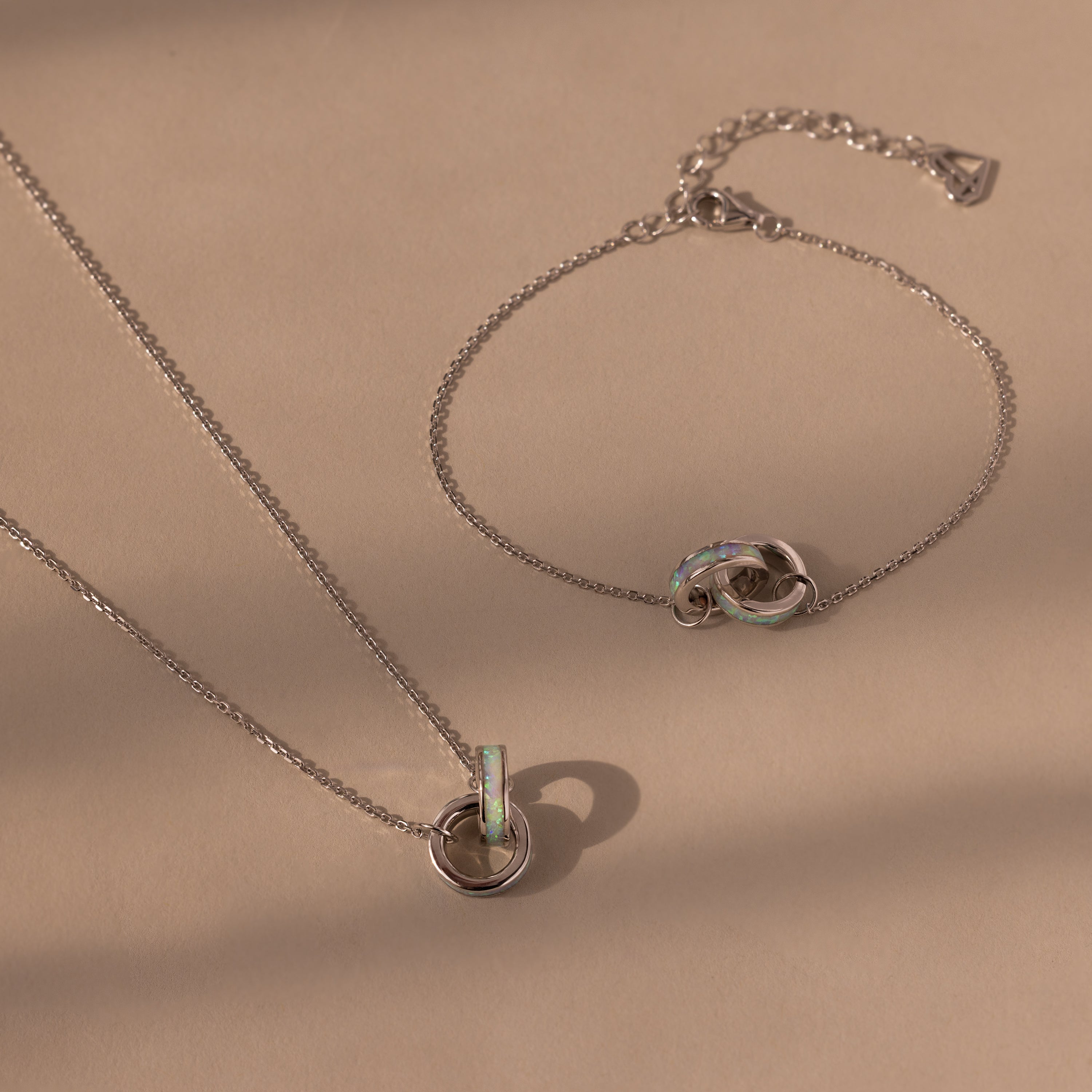 Interlocking Opal Inlay Necklace and Bracelet Set