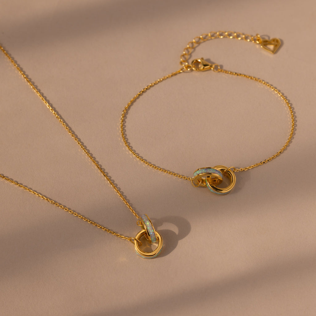 Interlocking Opal Inlay Necklace and Bracelet Set