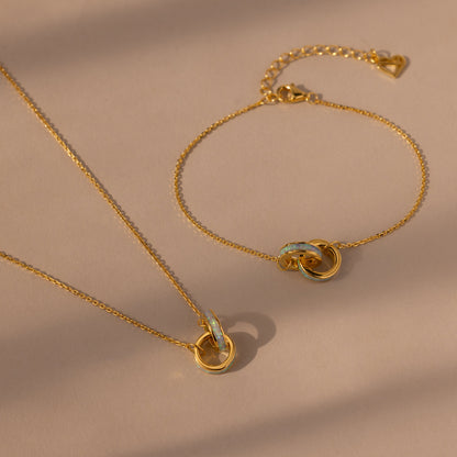 Interlocking Opal Inlay Necklace and Bracelet Set