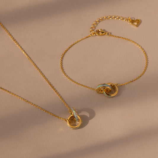 Interlocking Opal Inlay Necklace and Bracelet Set