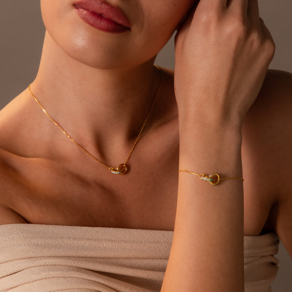 Interlocking Opal Inlay Necklace and Bracelet Set