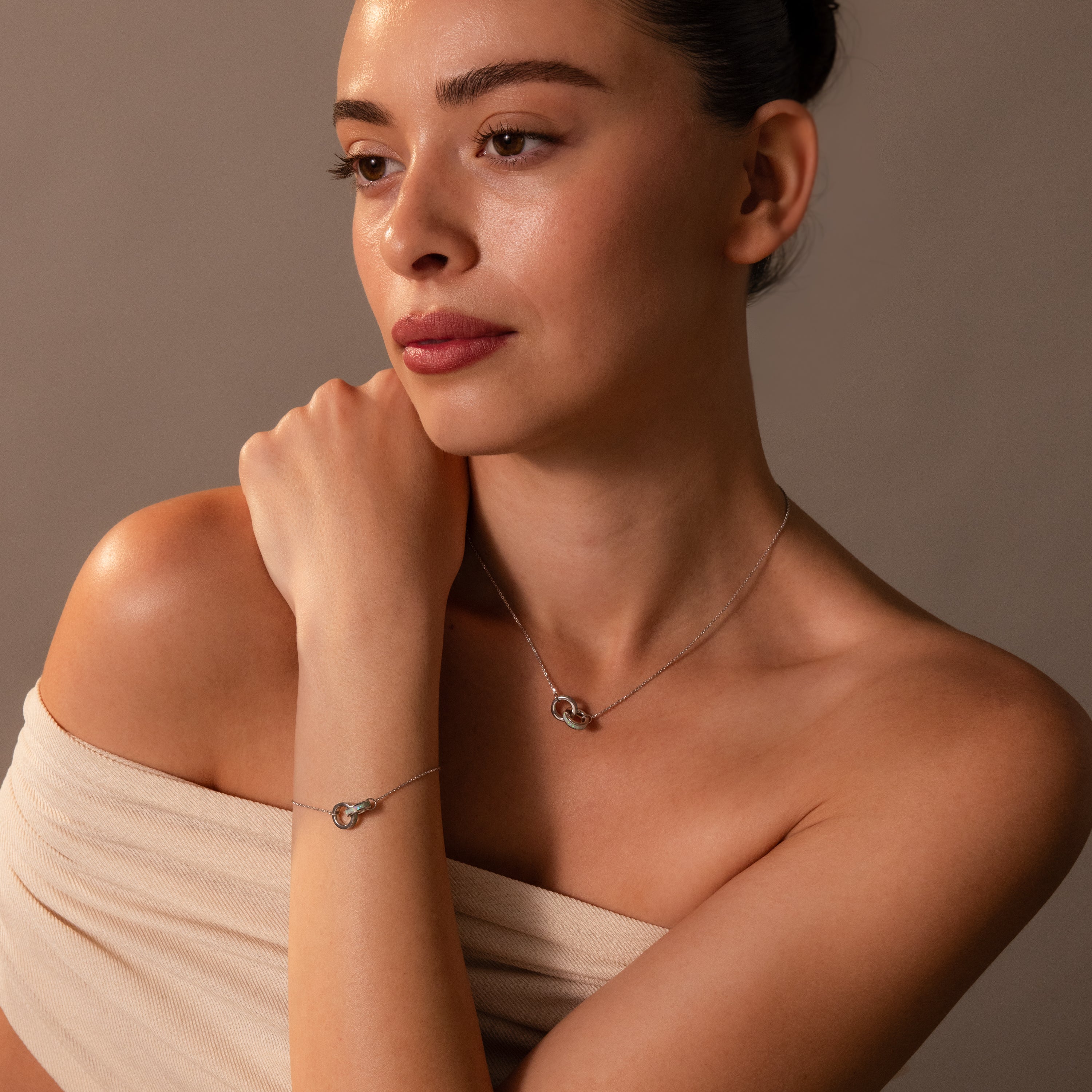 Interlocking Opal Inlay Necklace and Bracelet Set