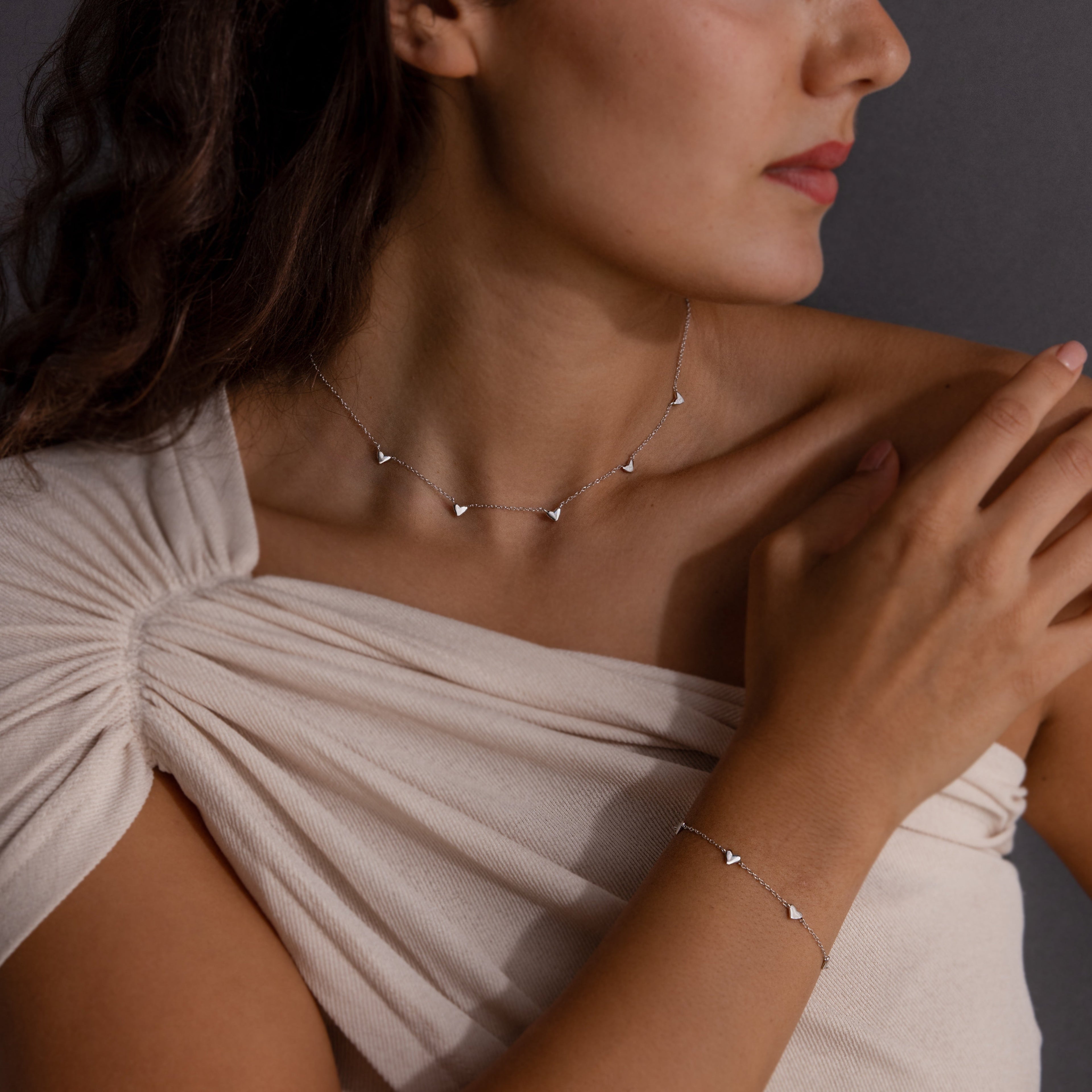 Heart Station Necklace & Bracelet Set