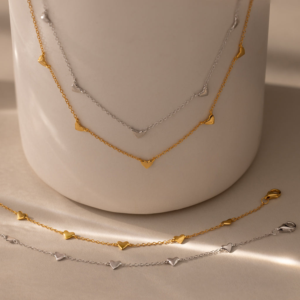 Heart Station Necklace & Bracelet Set
