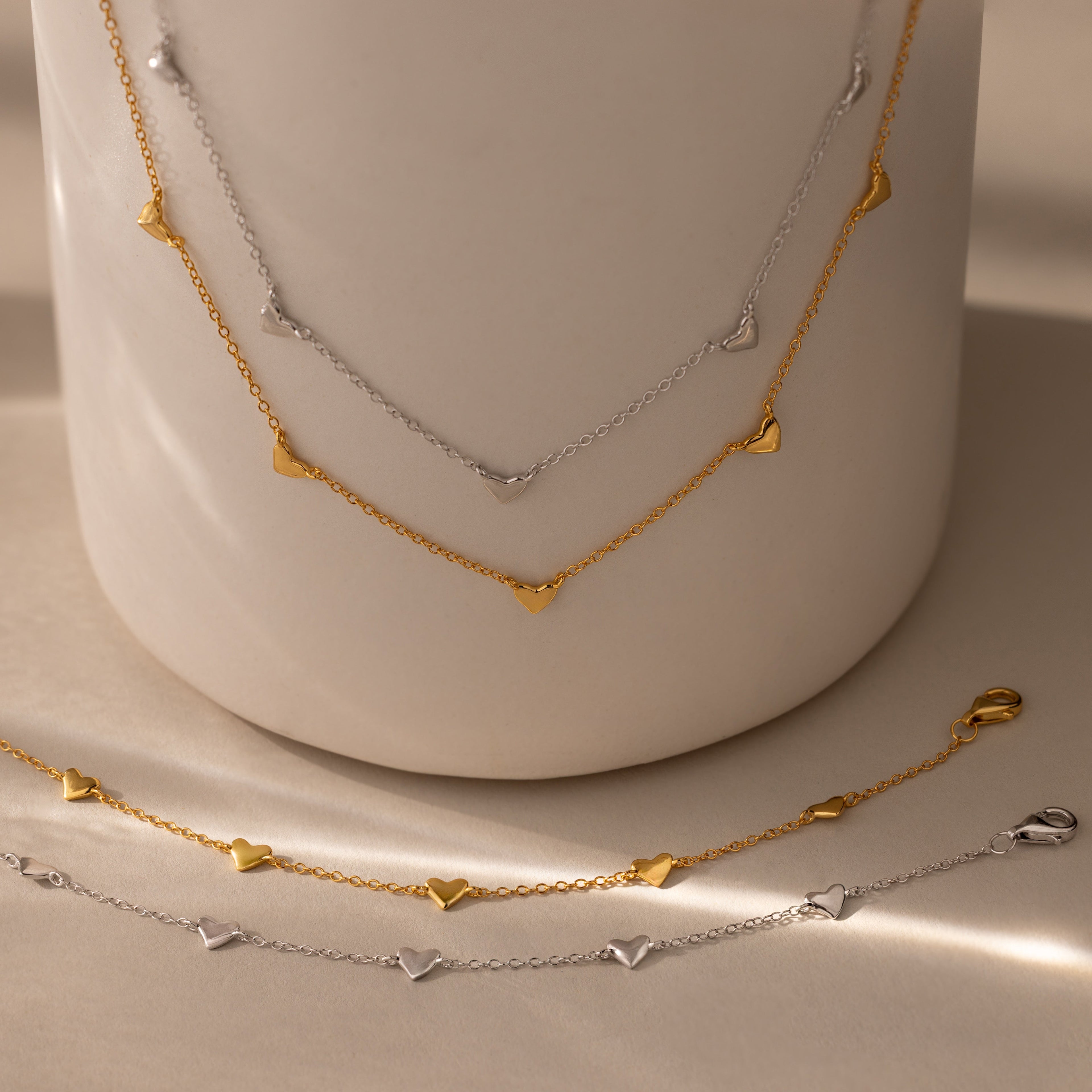 Heart Station Necklace & Bracelet Set