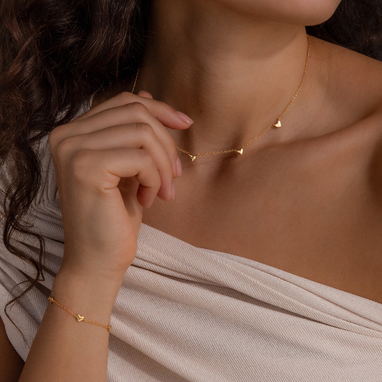 Heart Station Necklace & Bracelet Set