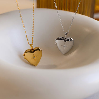 North Star Heart Locket Necklace