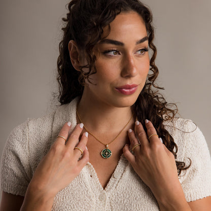 Malachite Compass Locket Necklace
