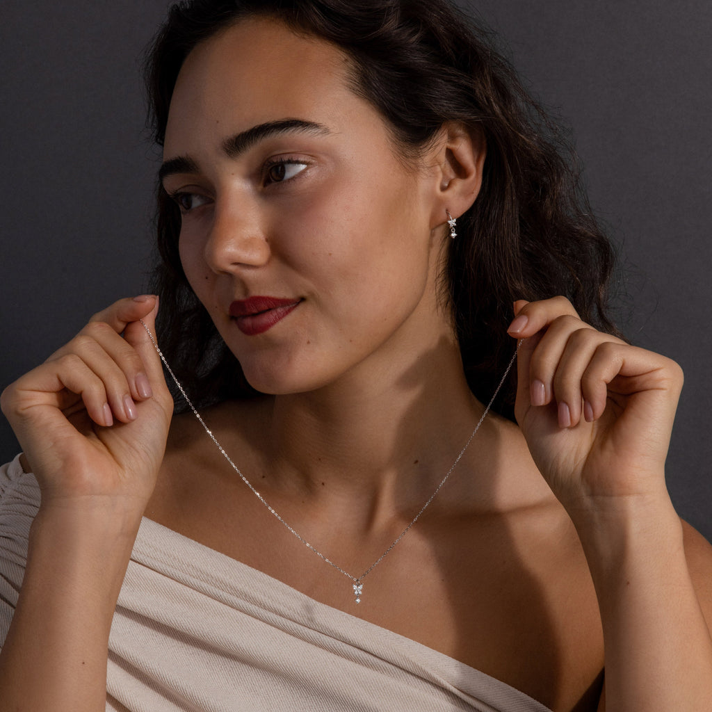 Diamond Butterfly Necklace & Earrings Set