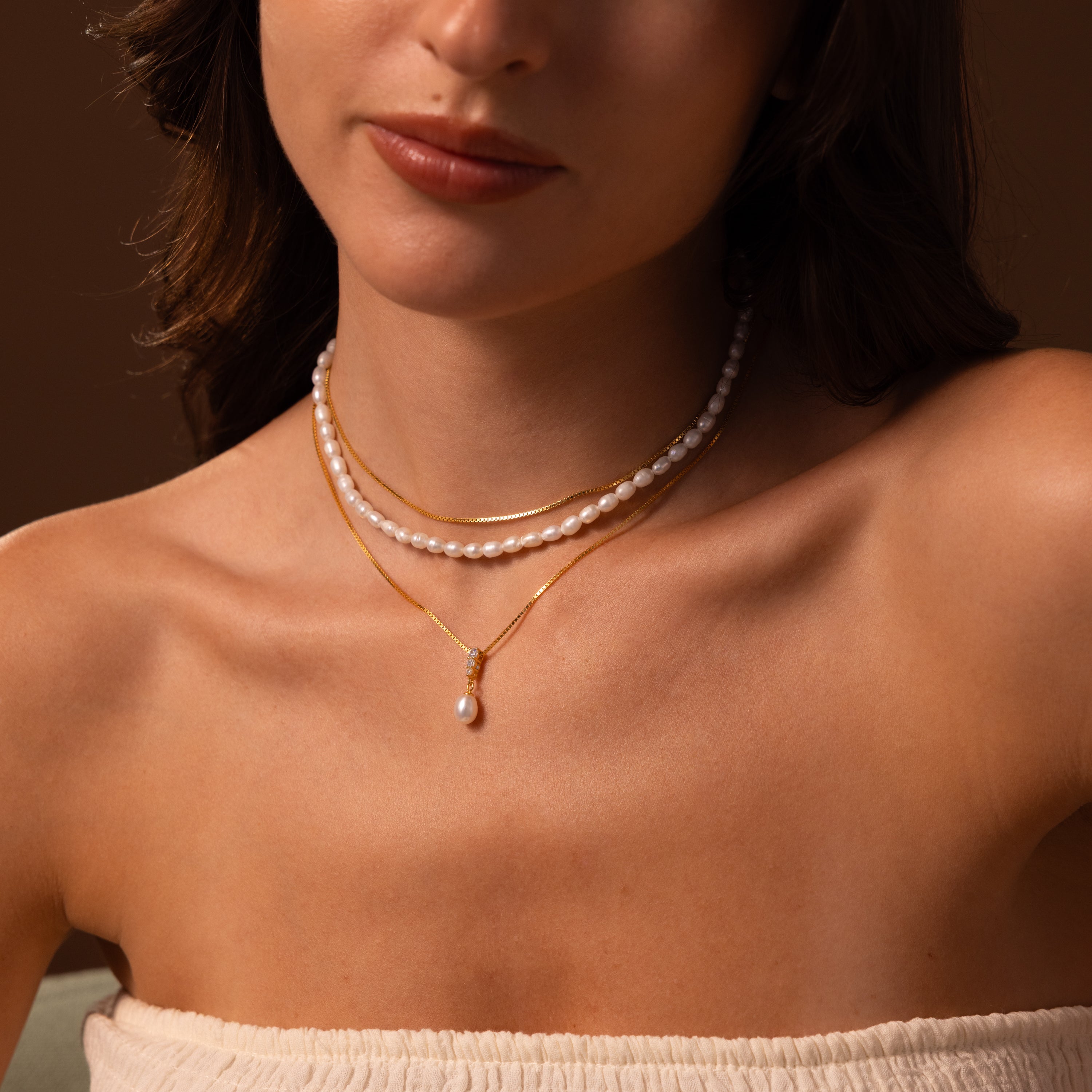 Diamond Pearl Droplet Necklace