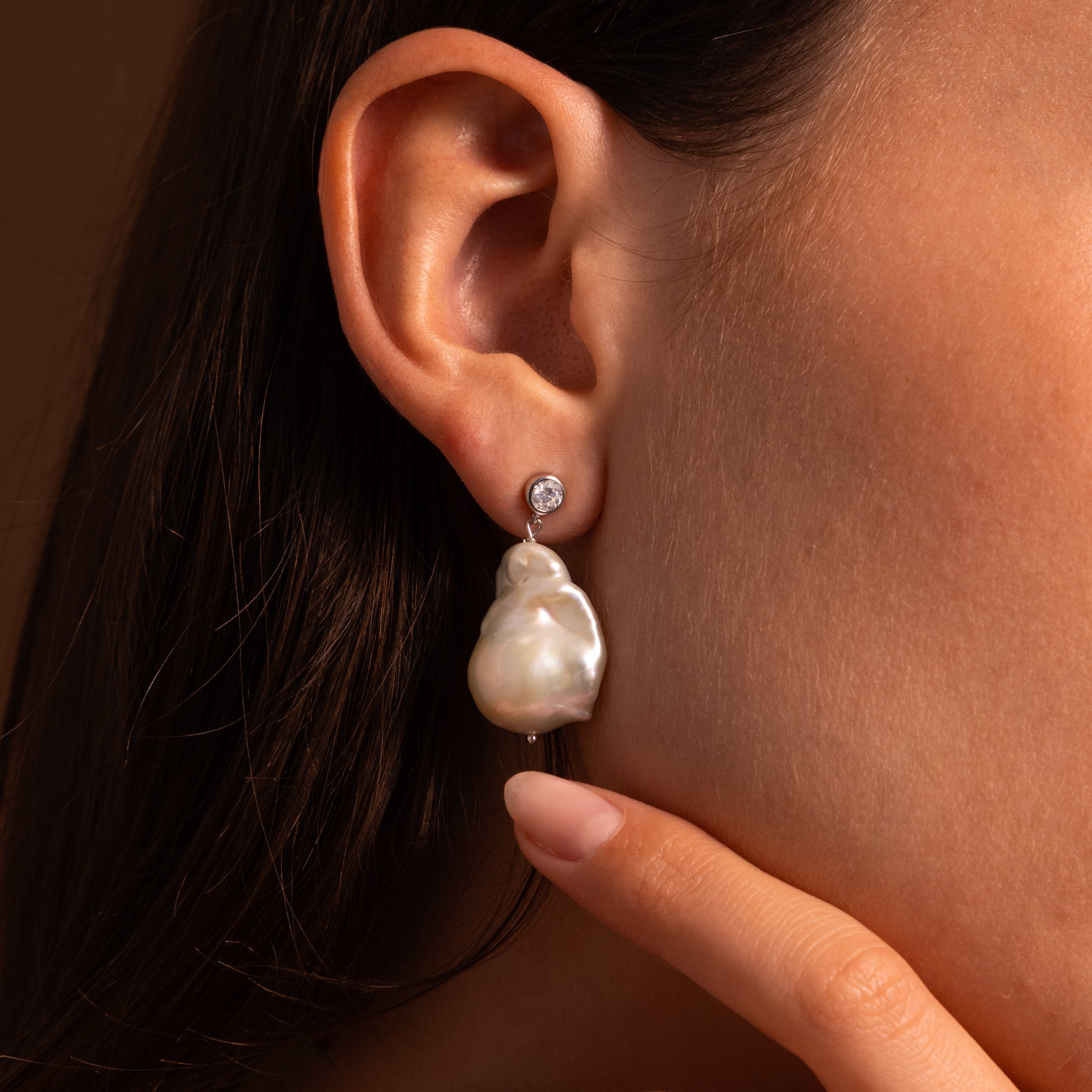 Diamond Baroque Pearl Studs
