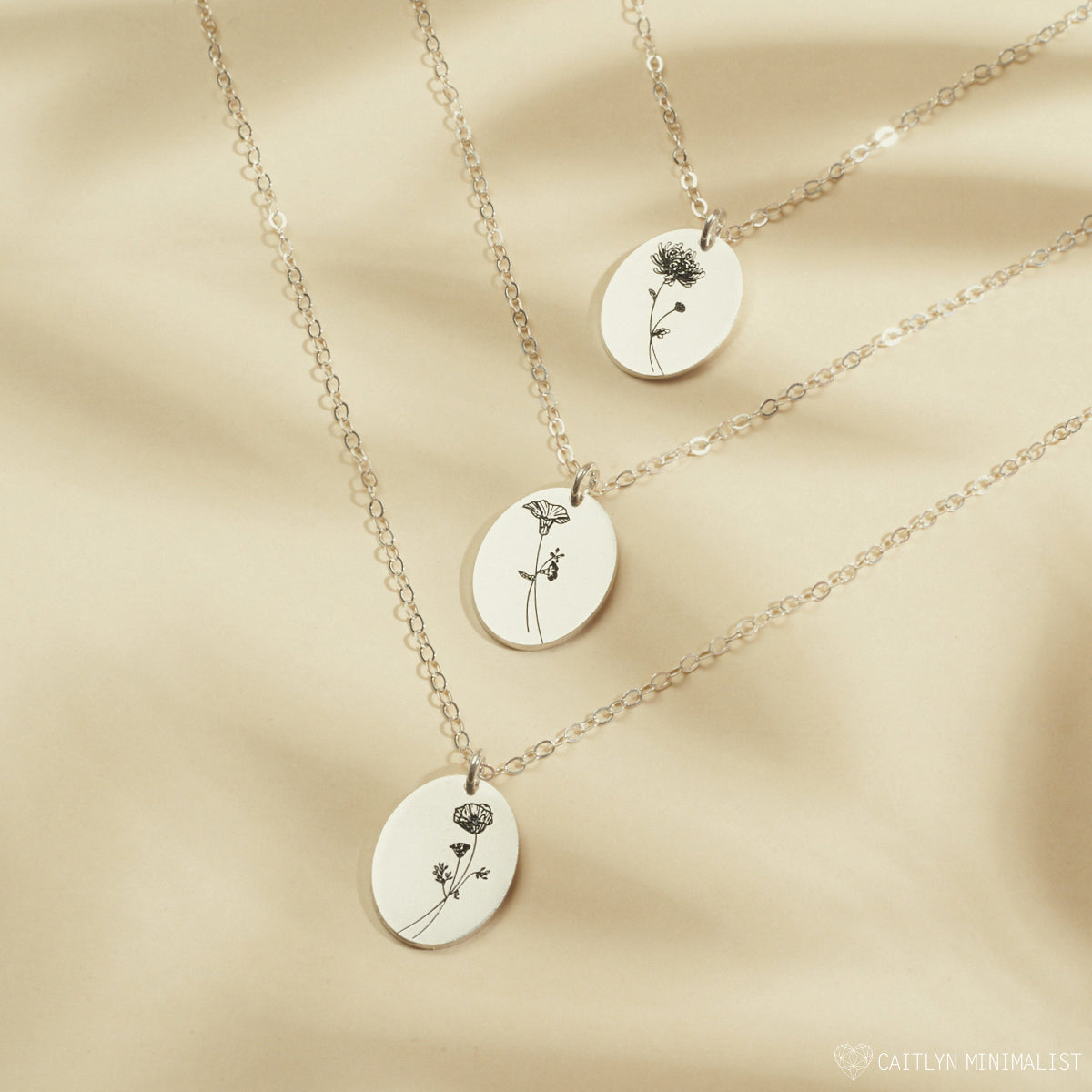 Oval Birth Flower Necklace