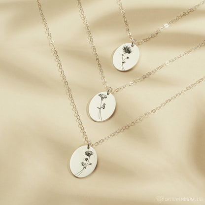 Oval Birth Flower Necklace