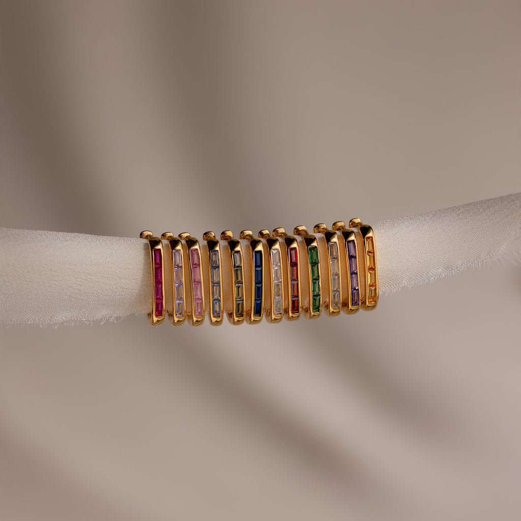 Baguette Birthstone Link Earrings