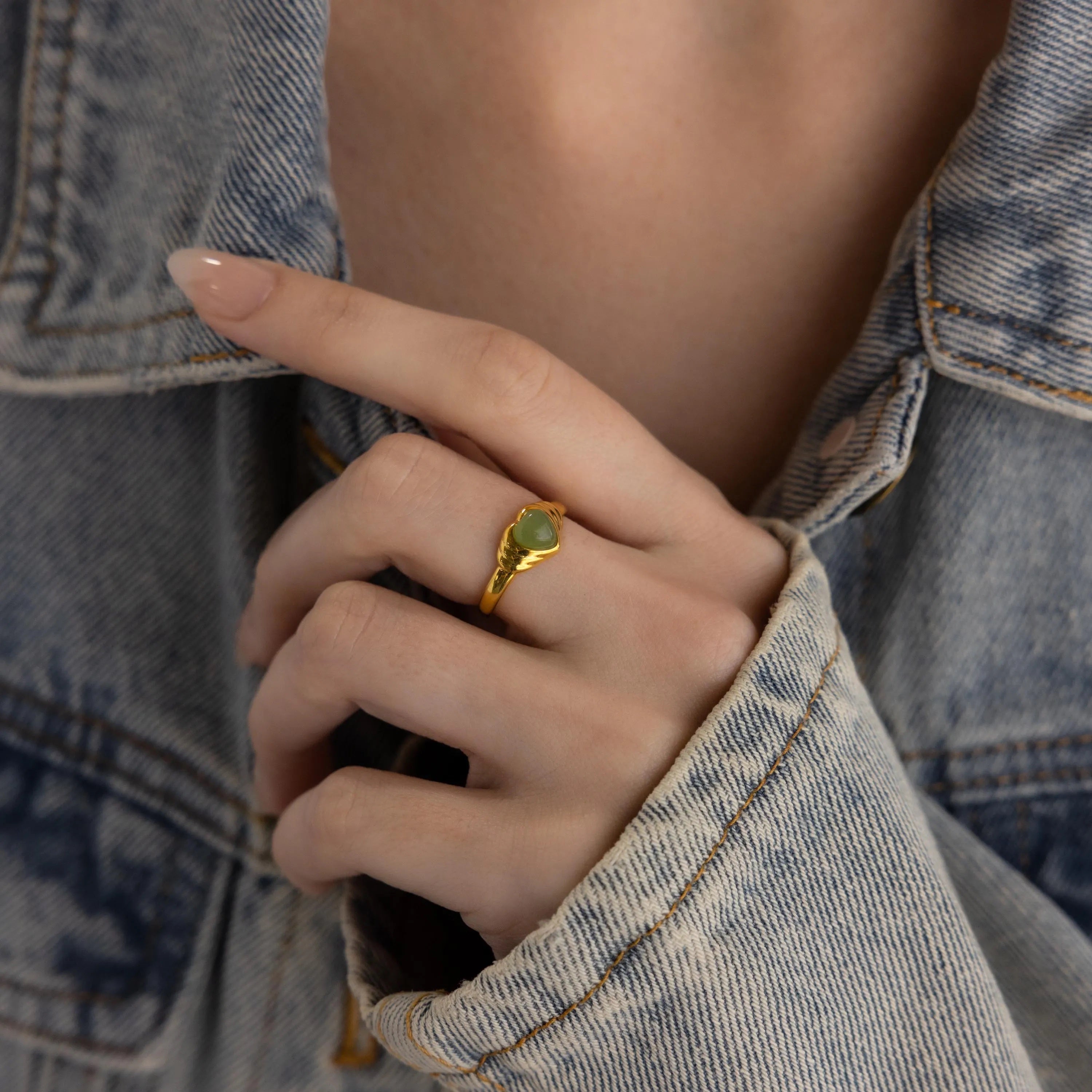 Jade Heart Signet Ring