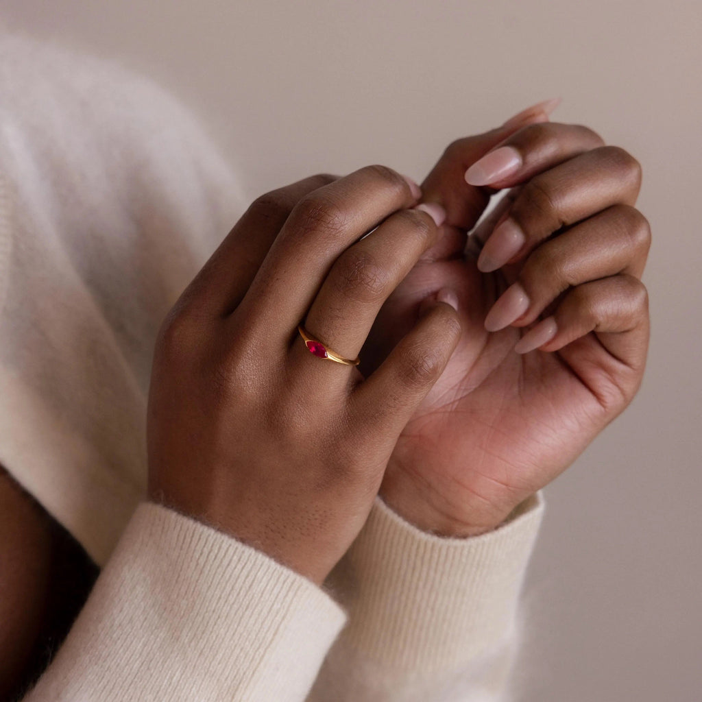 Marquise Birthstone Signet Ring