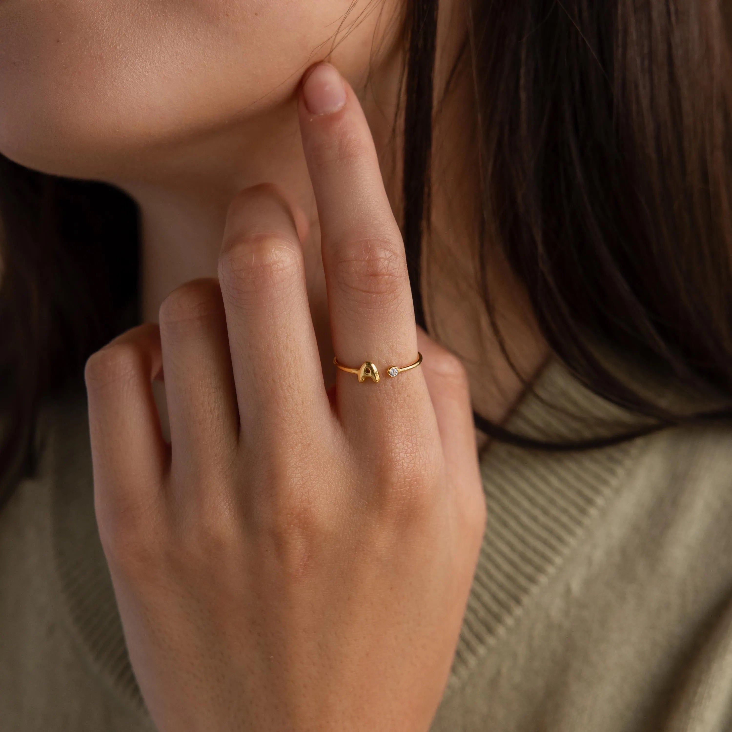 Bubble Initial Birthstone Ring