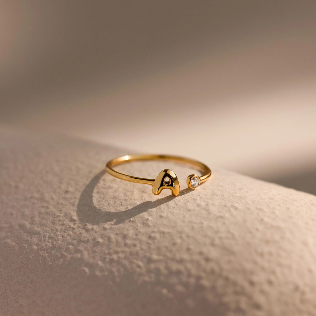 Bubble Initial Birthstone Ring