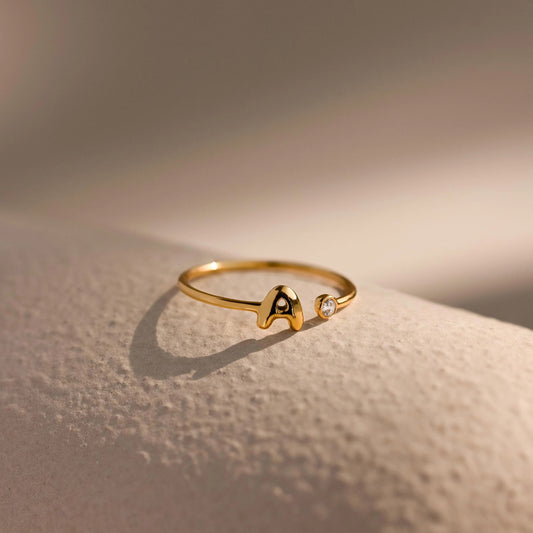 Bubble Initial Birthstone Ring