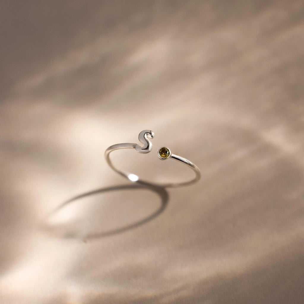 Bubble Initial Birthstone Ring
