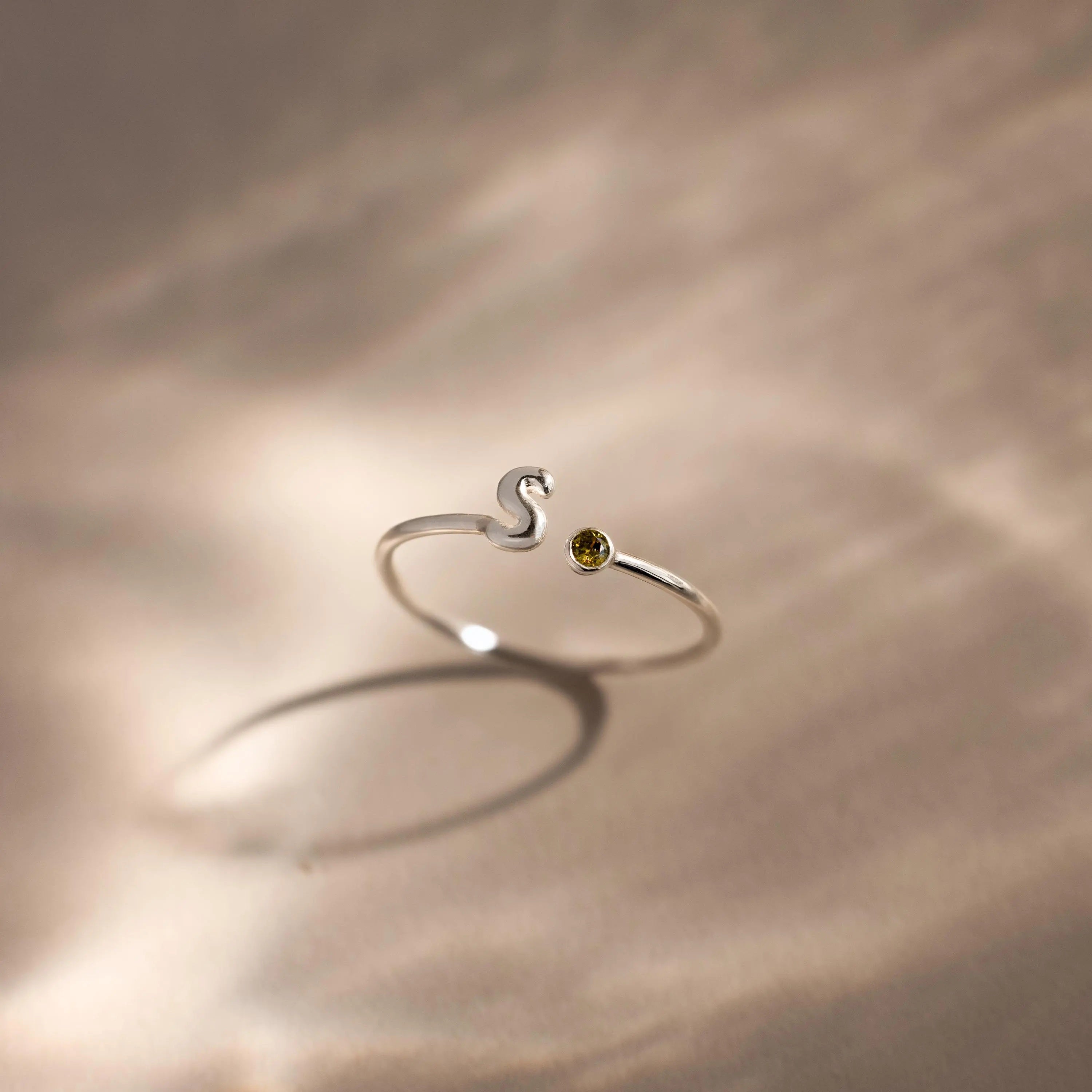 Bubble Initial Birthstone Ring