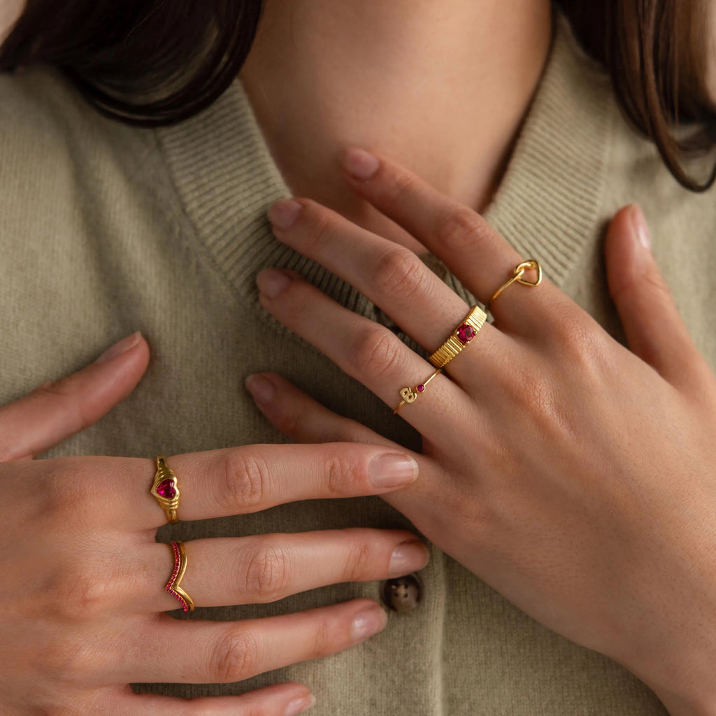 Bubble Initial Birthstone Ring