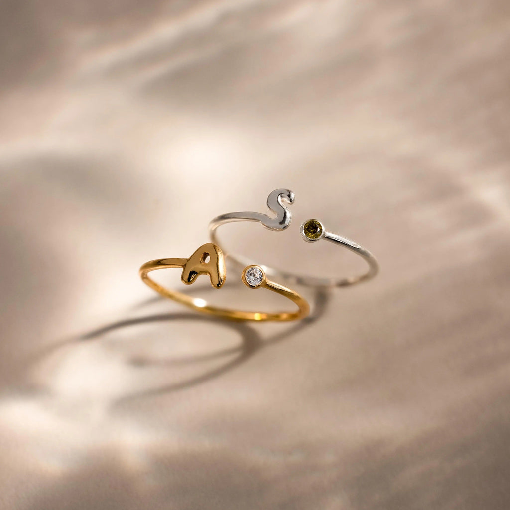 Bubble Initial Birthstone Ring