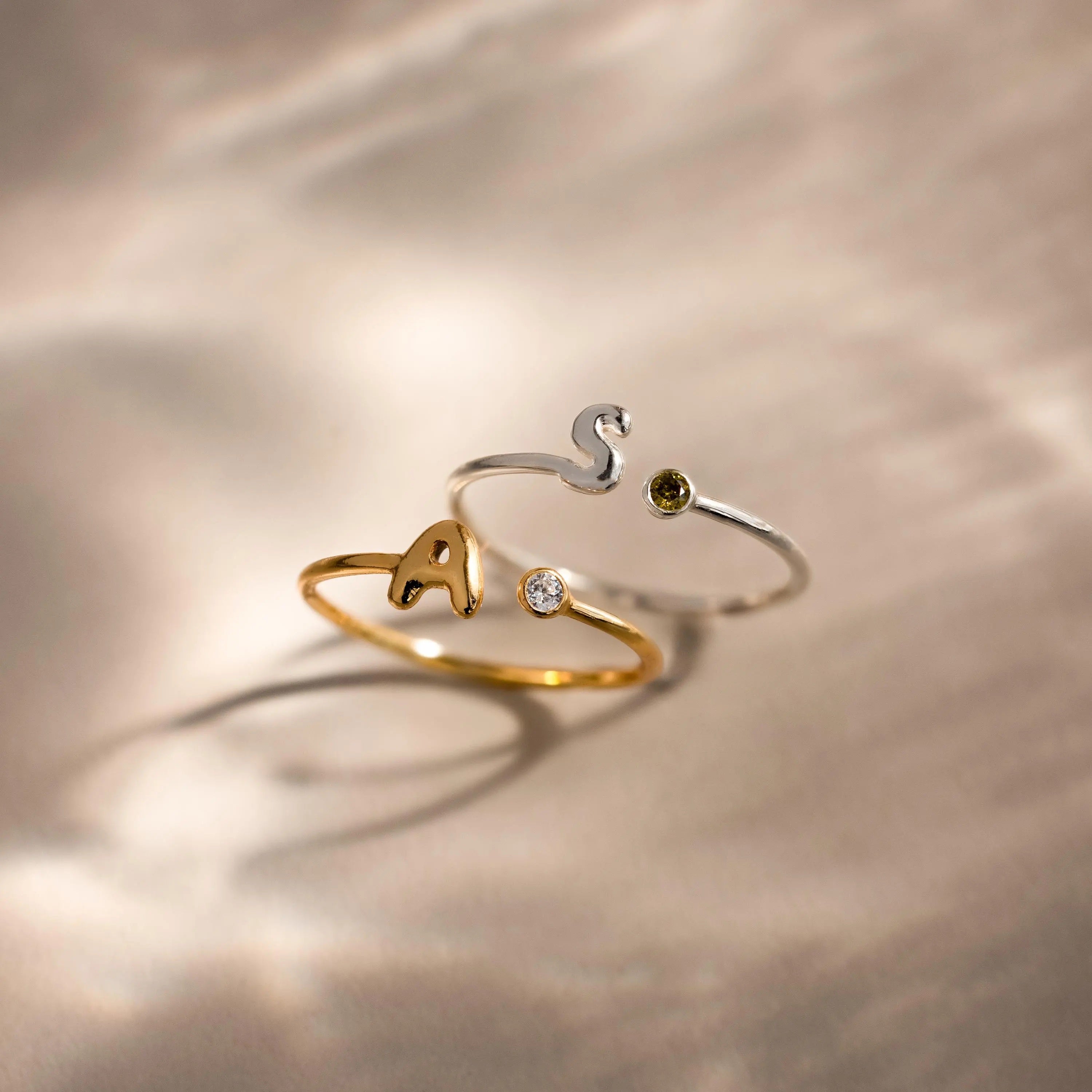 Bubble Initial Birthstone Ring