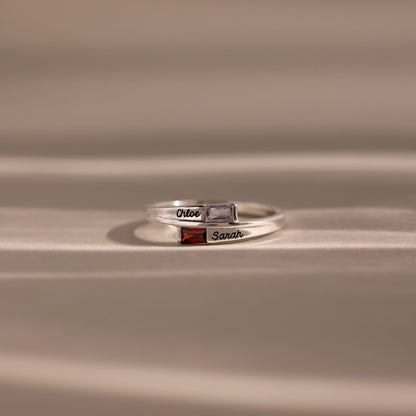 Toi et Moi Baguette Name Ring