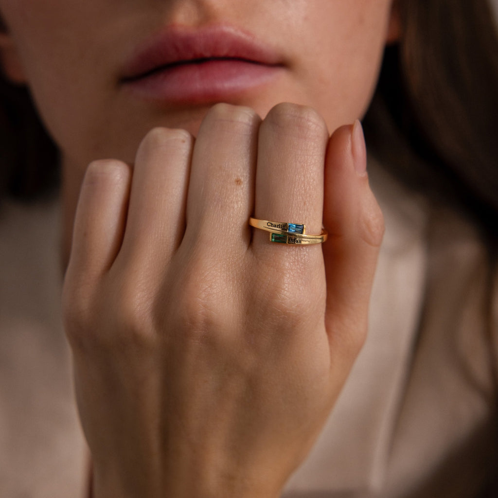 Toi et Moi Baguette Name Ring