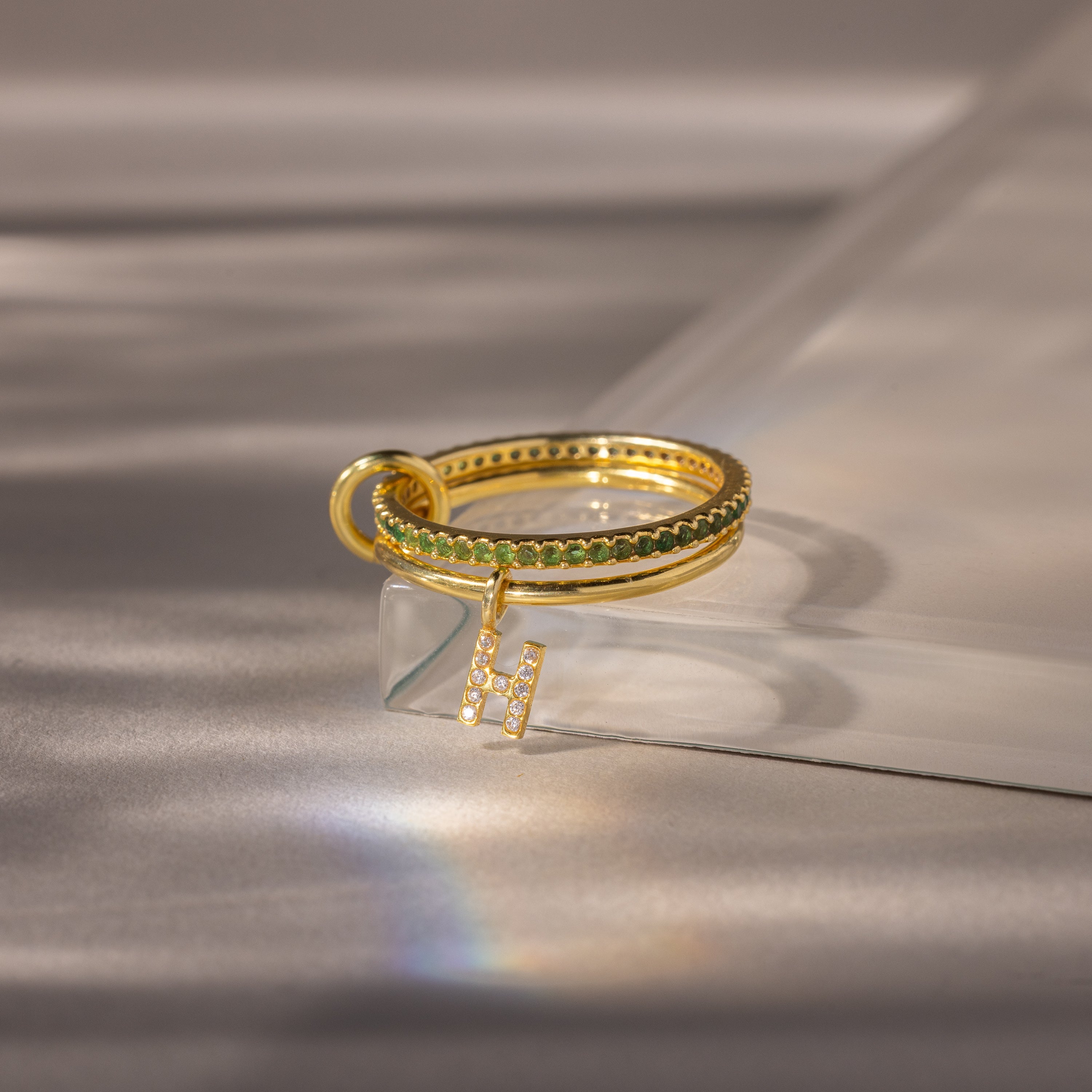 Linked Initial Birthstone Ring Set