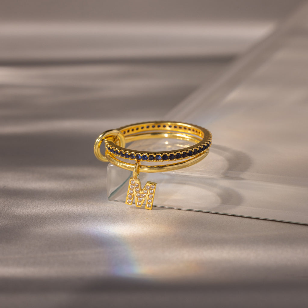 Linked Initial Birthstone Ring Set