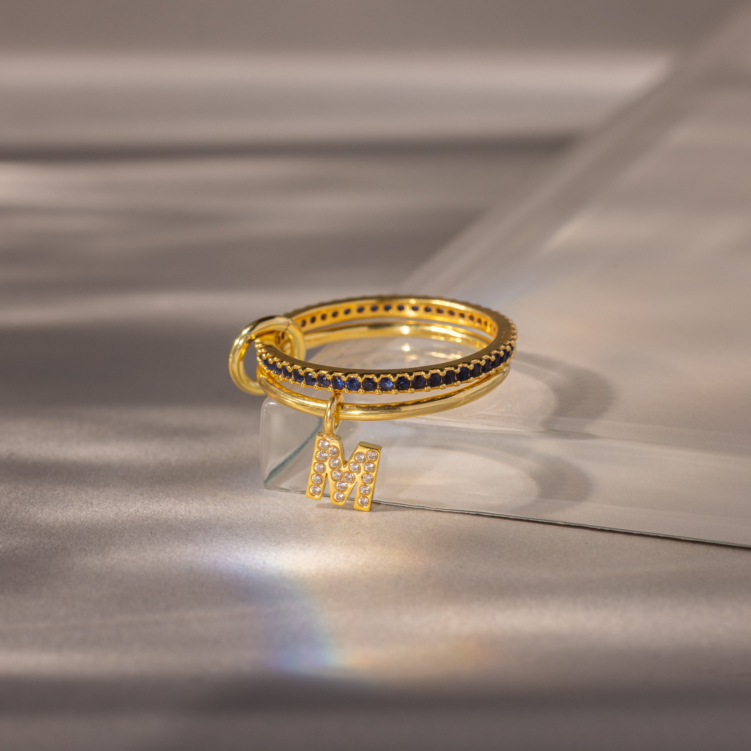 Linked Initial Birthstone Ring Set