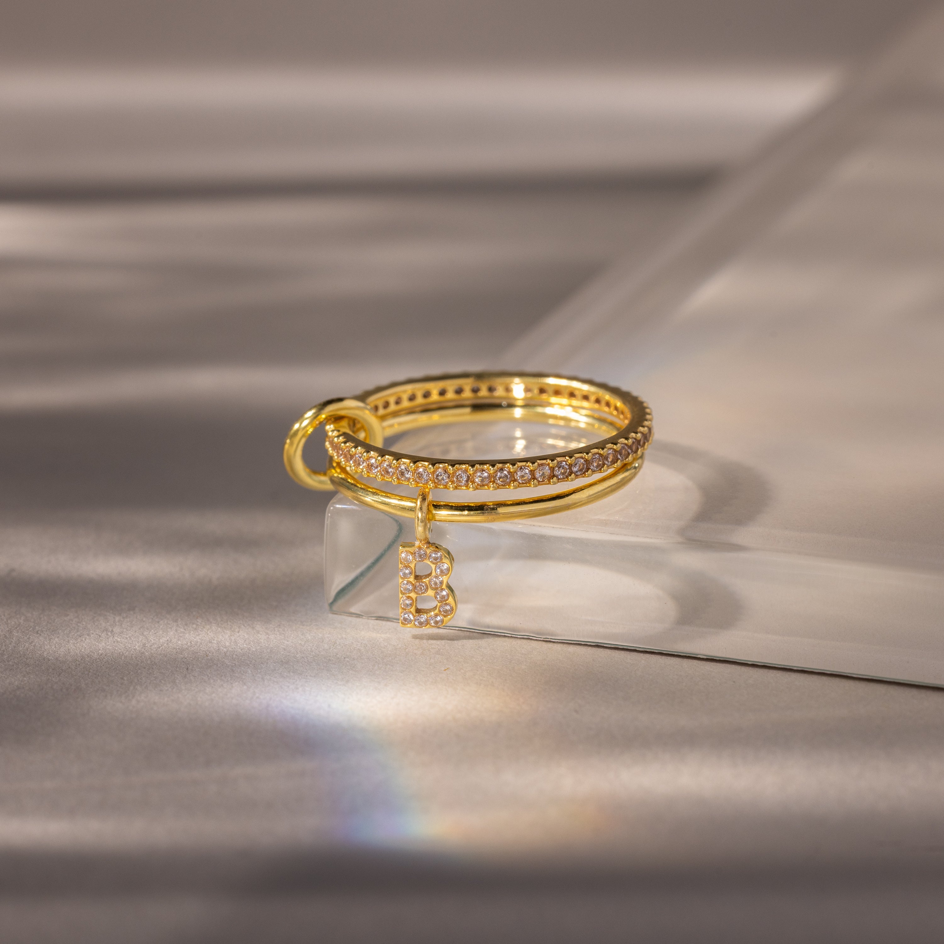 Linked Initial Birthstone Ring Set