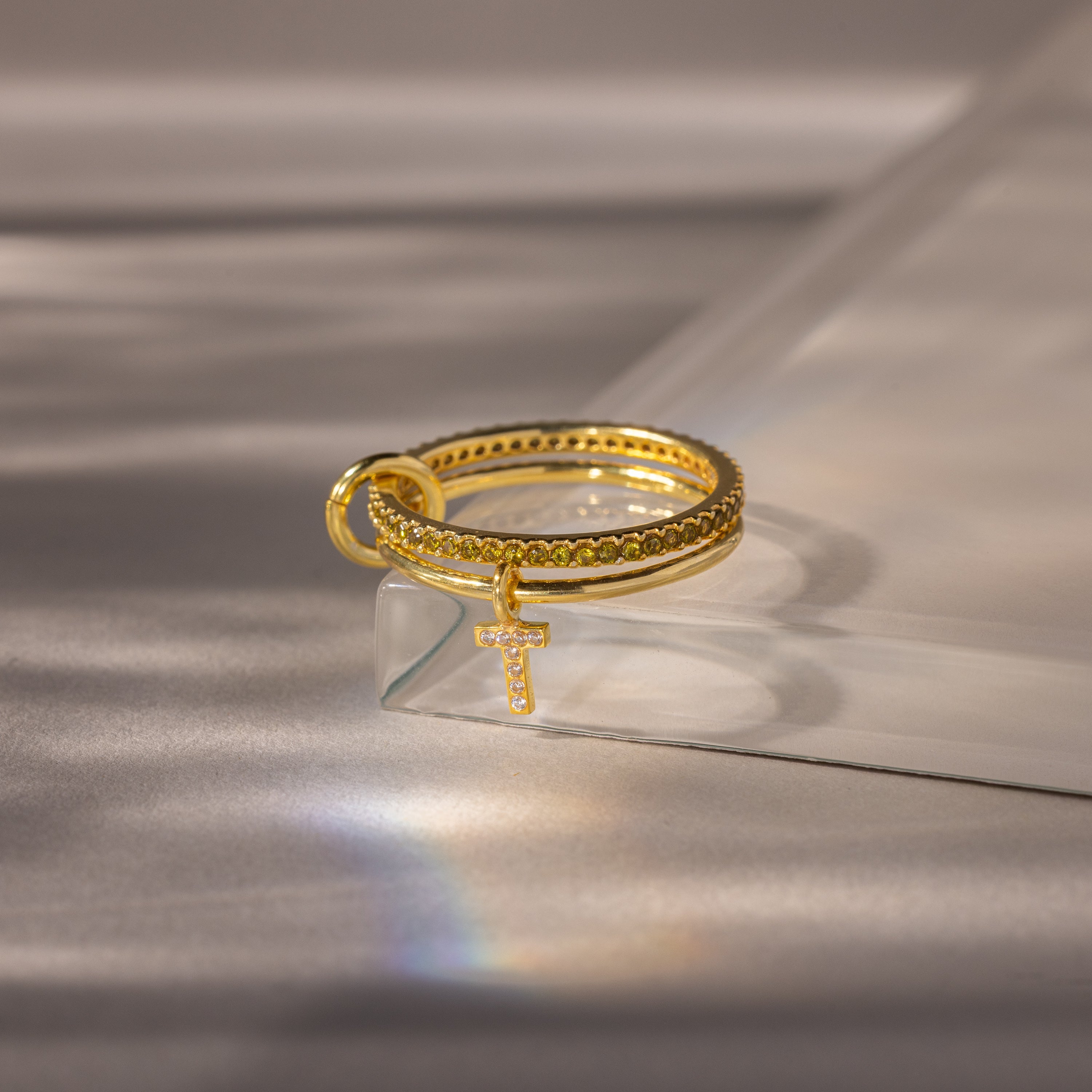 Linked Initial Birthstone Ring Set