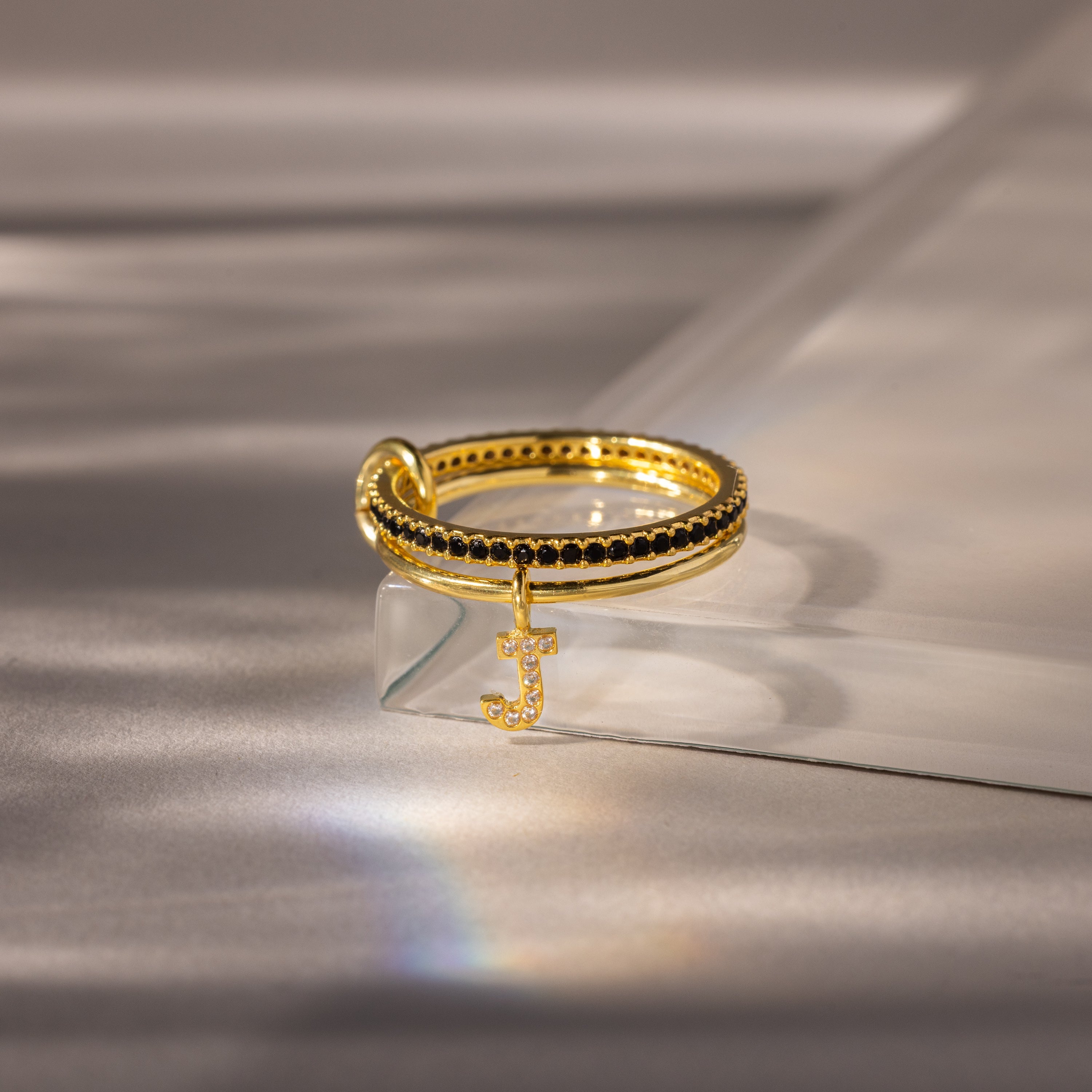 Linked Initial Birthstone Ring Set