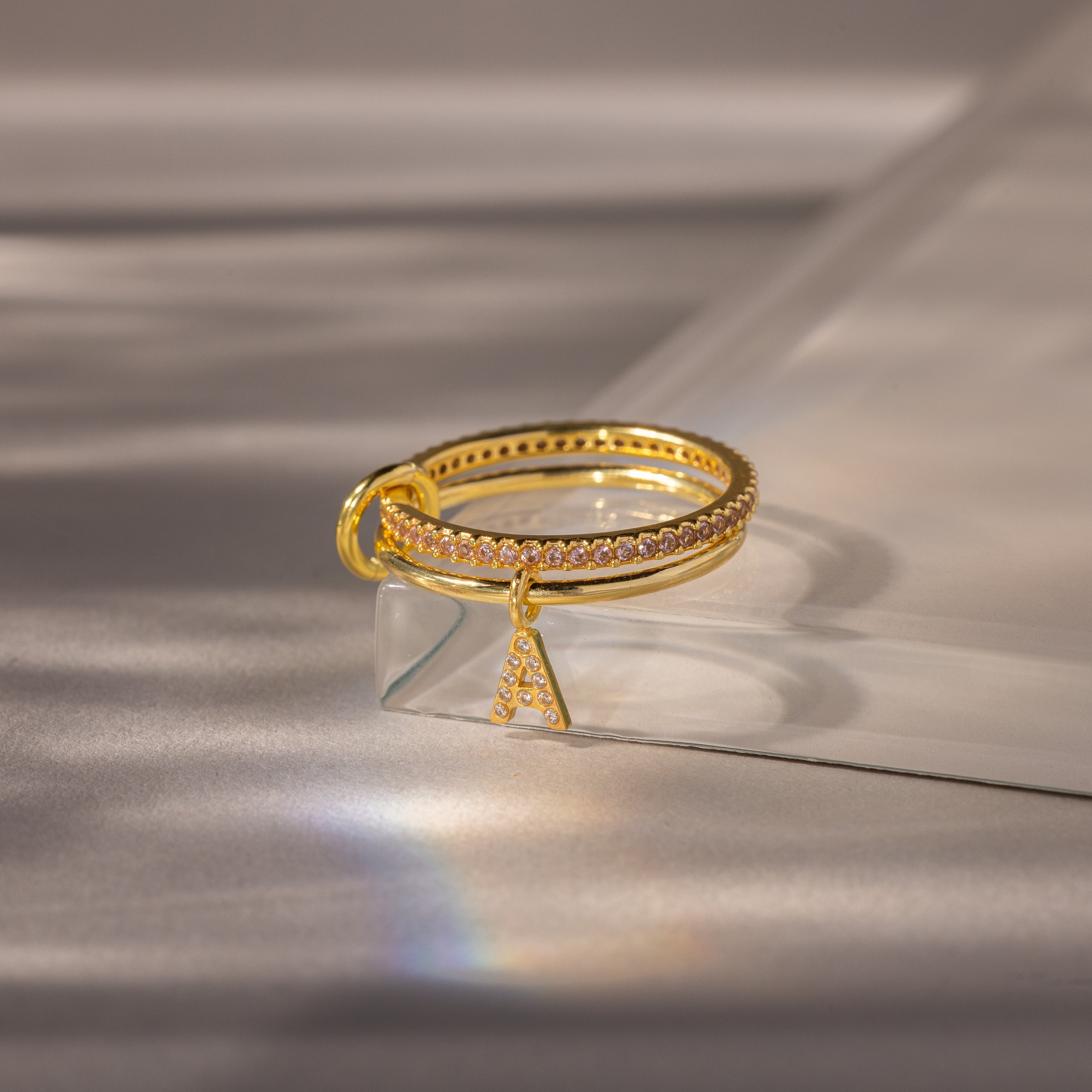 Linked Initial Birthstone Ring Set