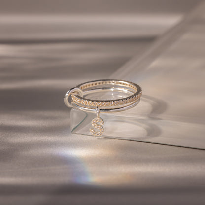 Linked Initial Birthstone Ring Set