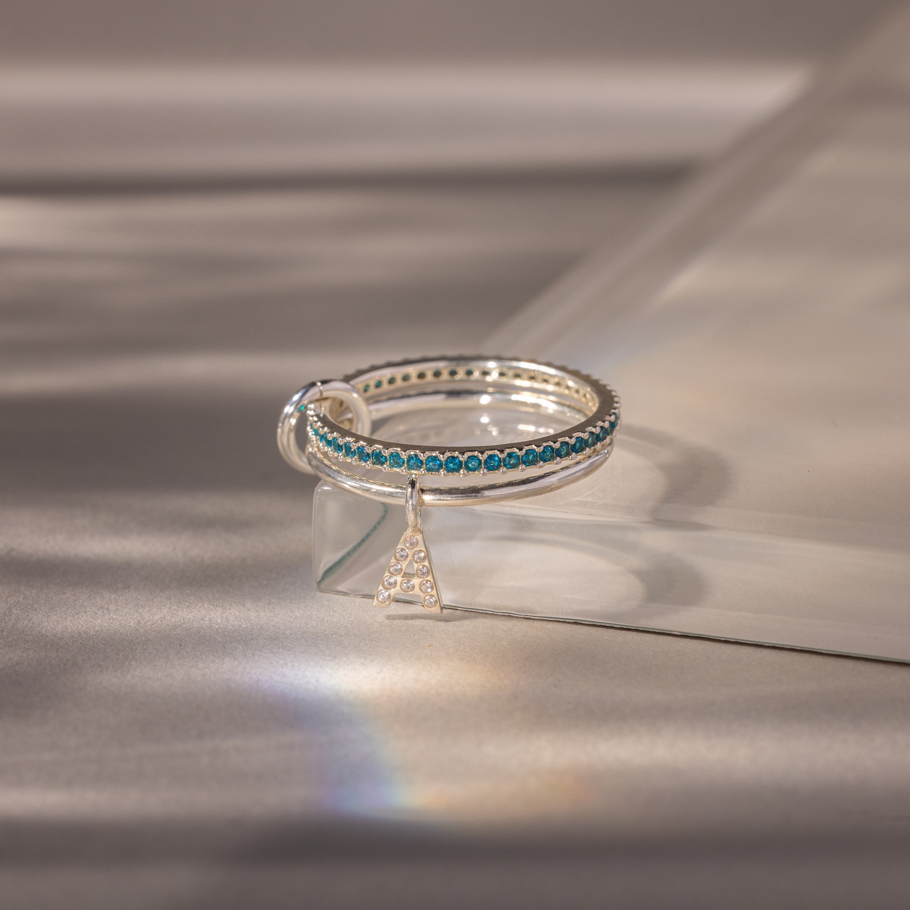 Linked Initial Birthstone Ring Set
