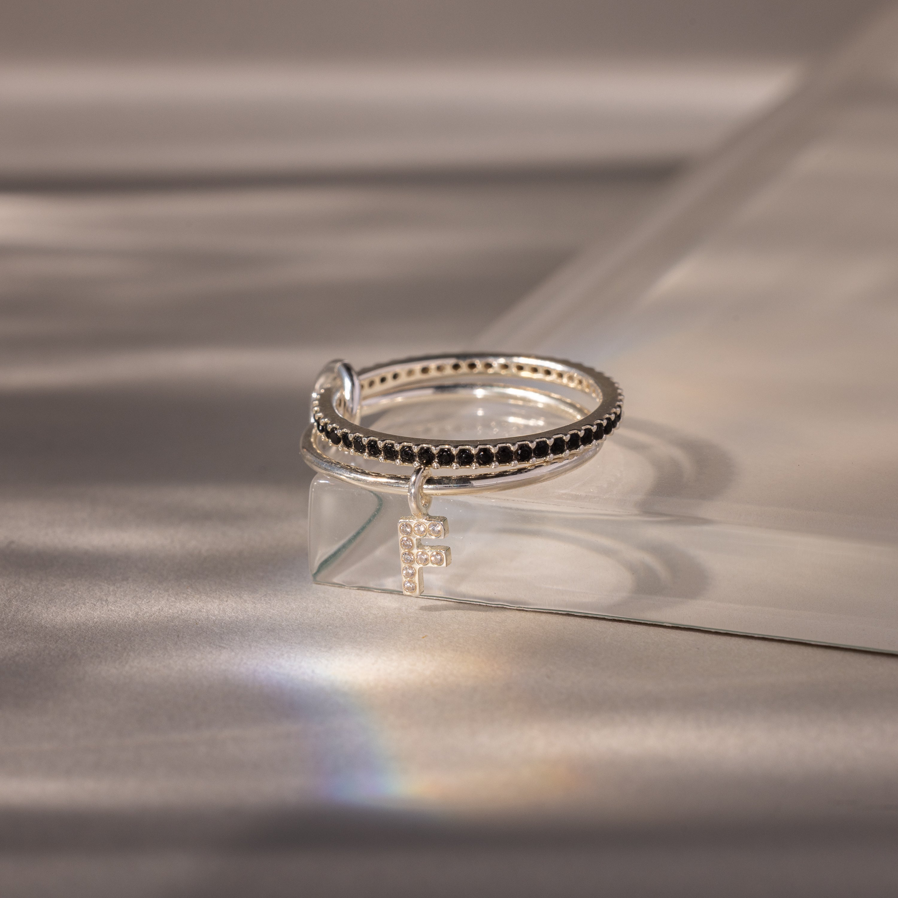 Linked Initial Birthstone Ring Set
